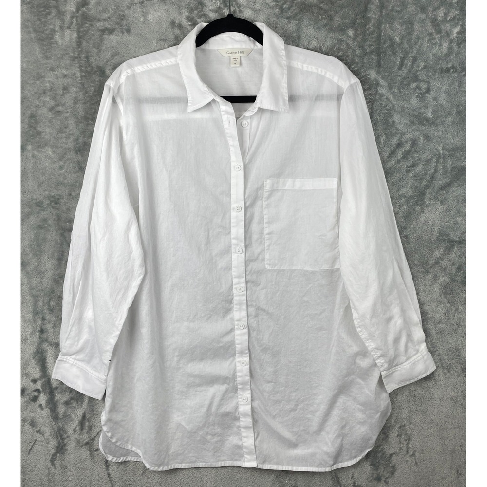 Garnet Hill Tunic Top Women 16 White Organic Cotton Oversized Lightweight 502641